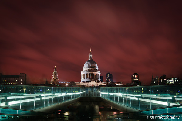 St Paul's Cathedral in front of red clouds