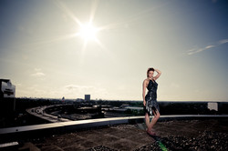 Model Miki Tempeanu on a roof top by the M4
